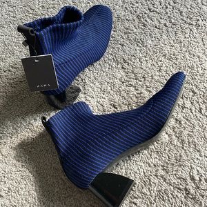Zara NEW Ankle Boot Blue Stripes